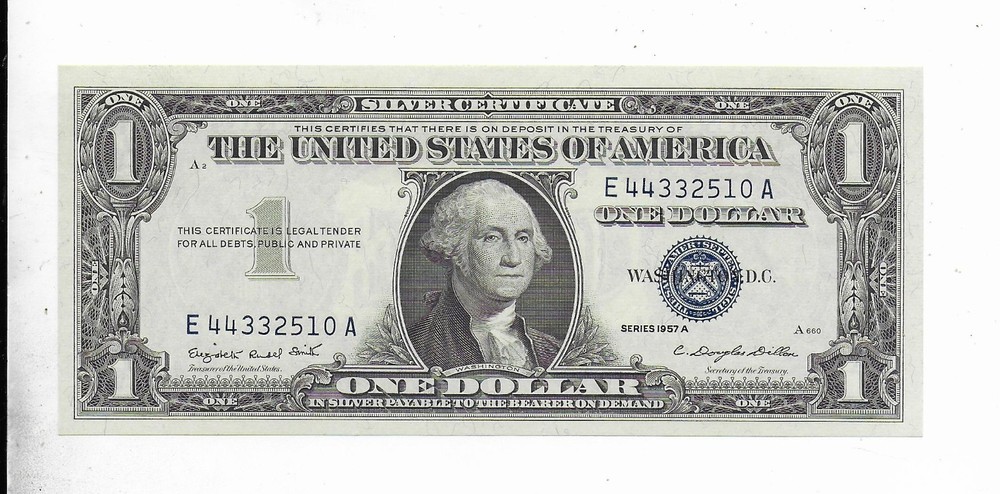 $1 1957-A Smith Dillon Silver Cert. EA Block GEM Crisp Uncirculated