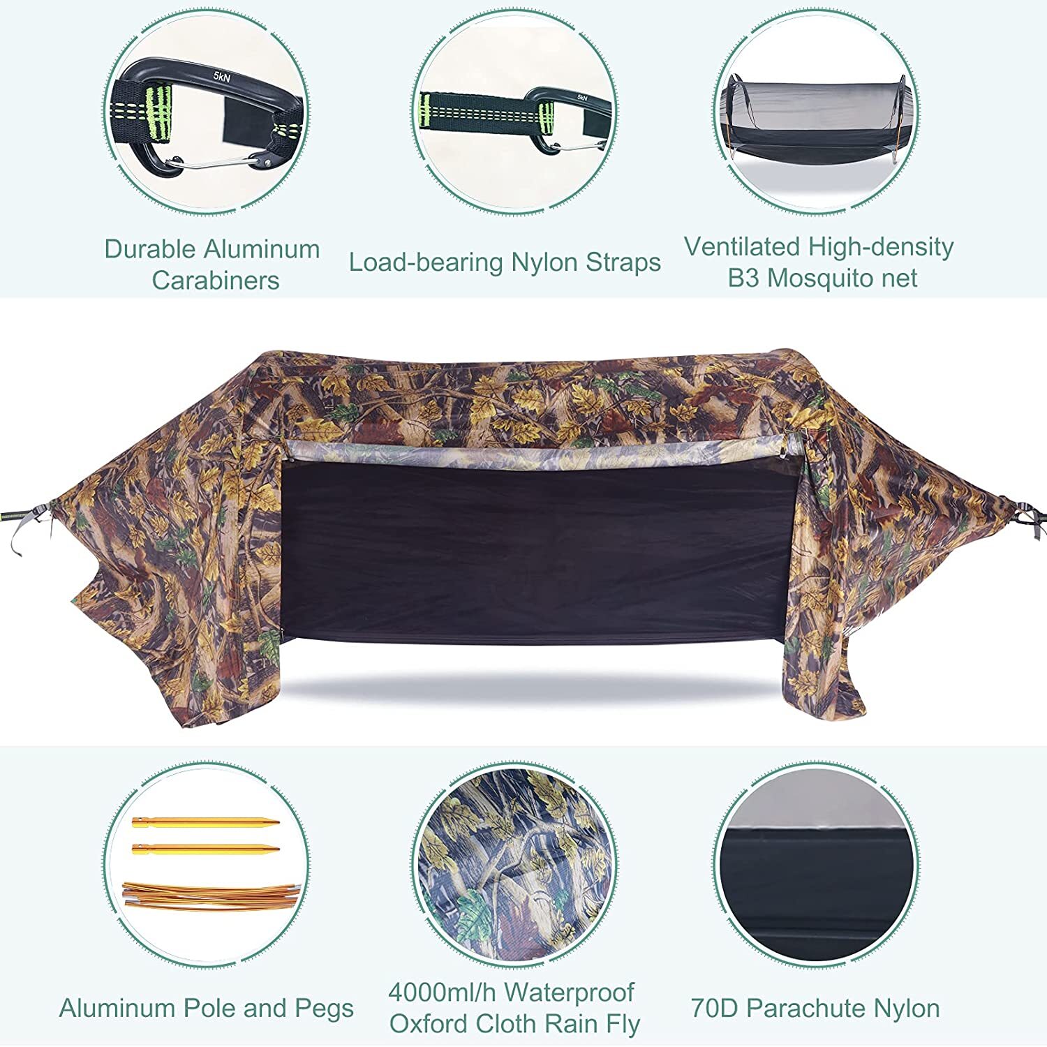 2 Person Hammock Tent With Bug Net and Rain Fly For Camping Hiking Hanging Bed