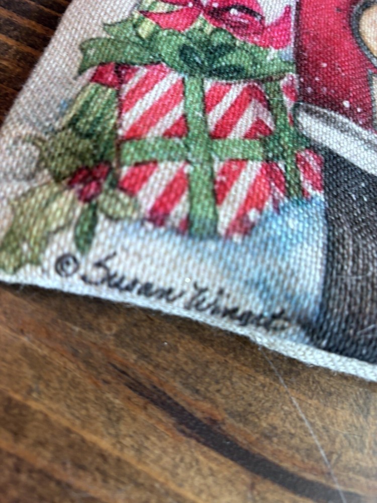 2 Linen Blend Christmas Throw PillowCase, Square Covers. Santa, Nutcracker