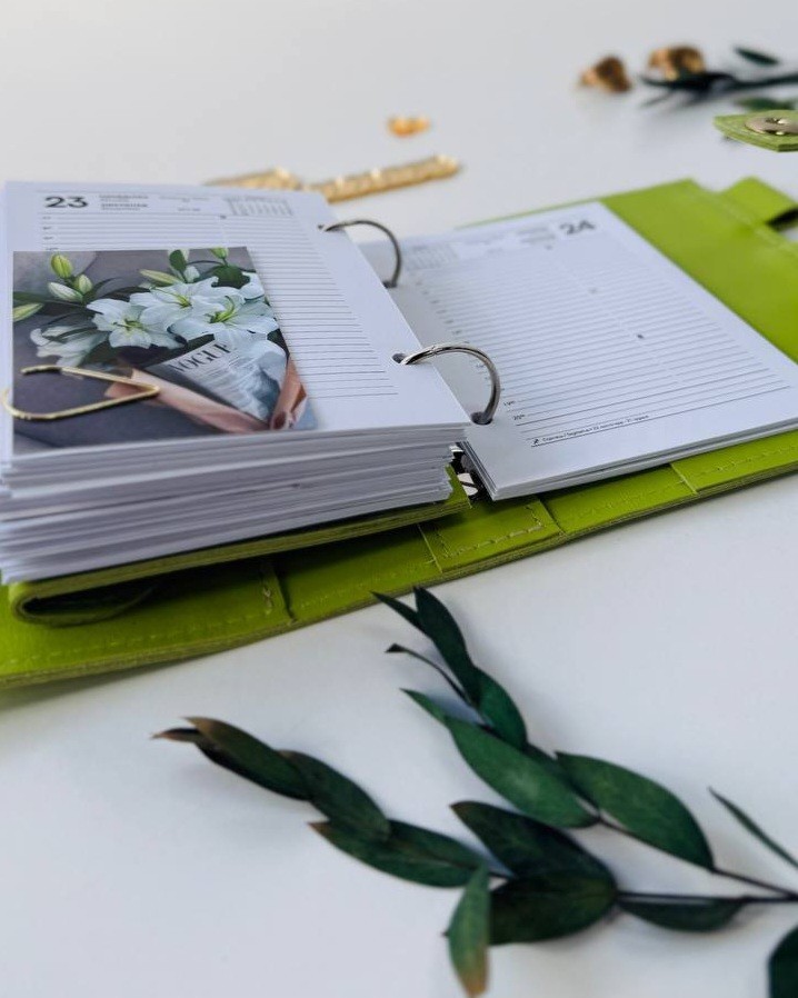 Light green Leather notebook cover A7 big binder mini wallet handmade gift