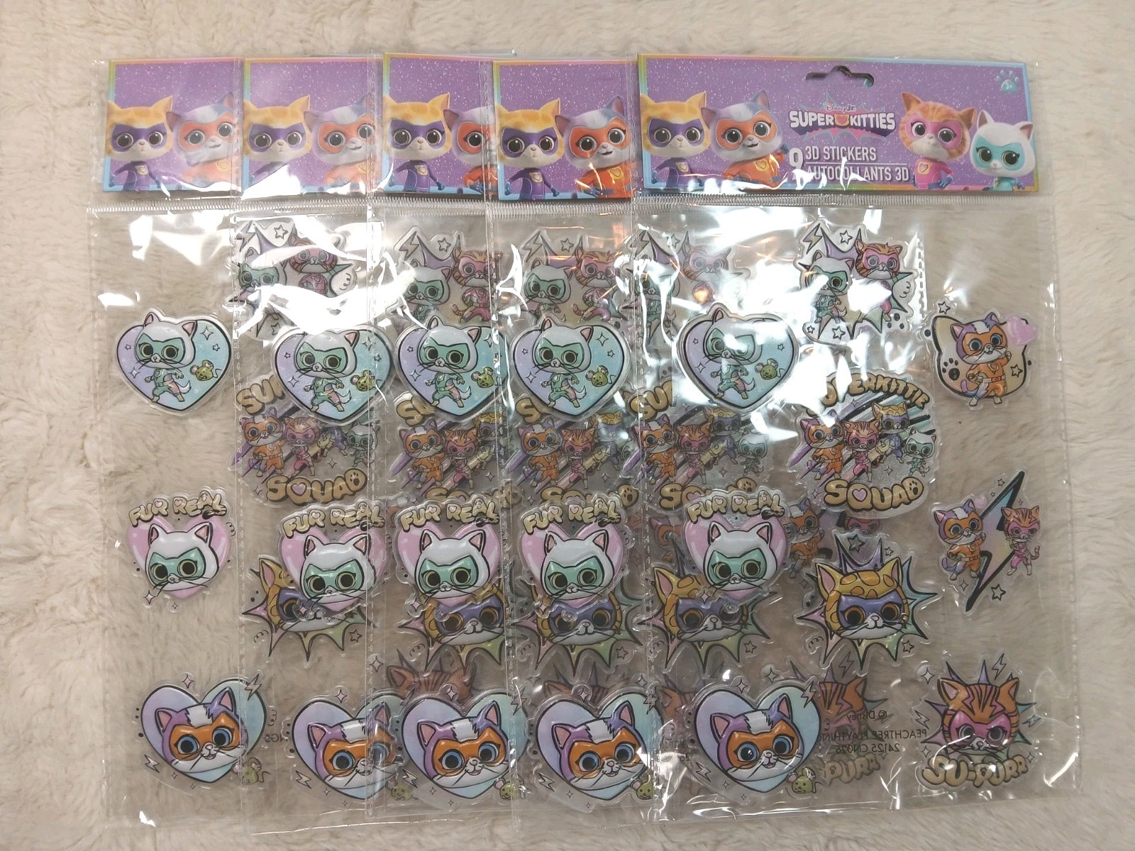 Disney Super Kitties 3D Sticker 5 Pack Multicolor Lot Rare