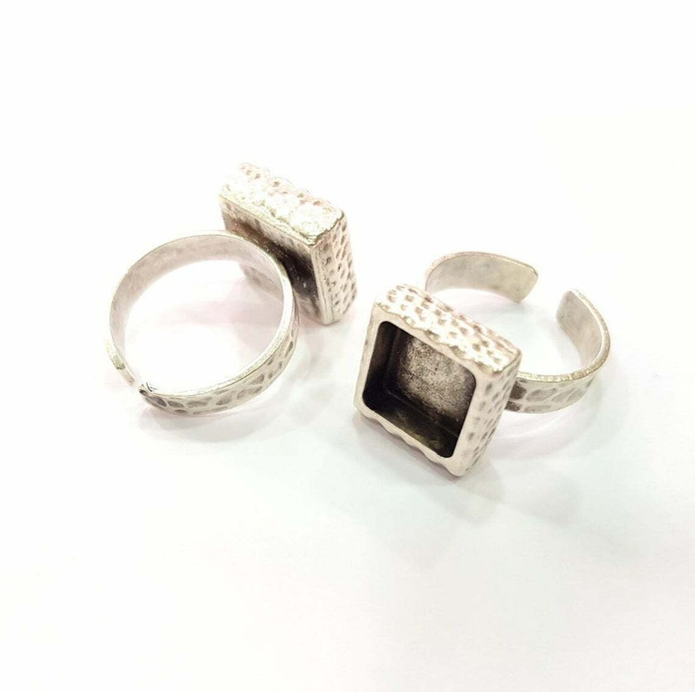 Ring Blank Setting Hammered Base Bezel inlay Backs Glass Cabochon G16077