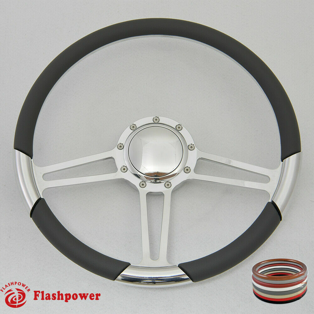 15.5" Polished Billet Steering Wheel Black Half Wrap Firebird Chevy