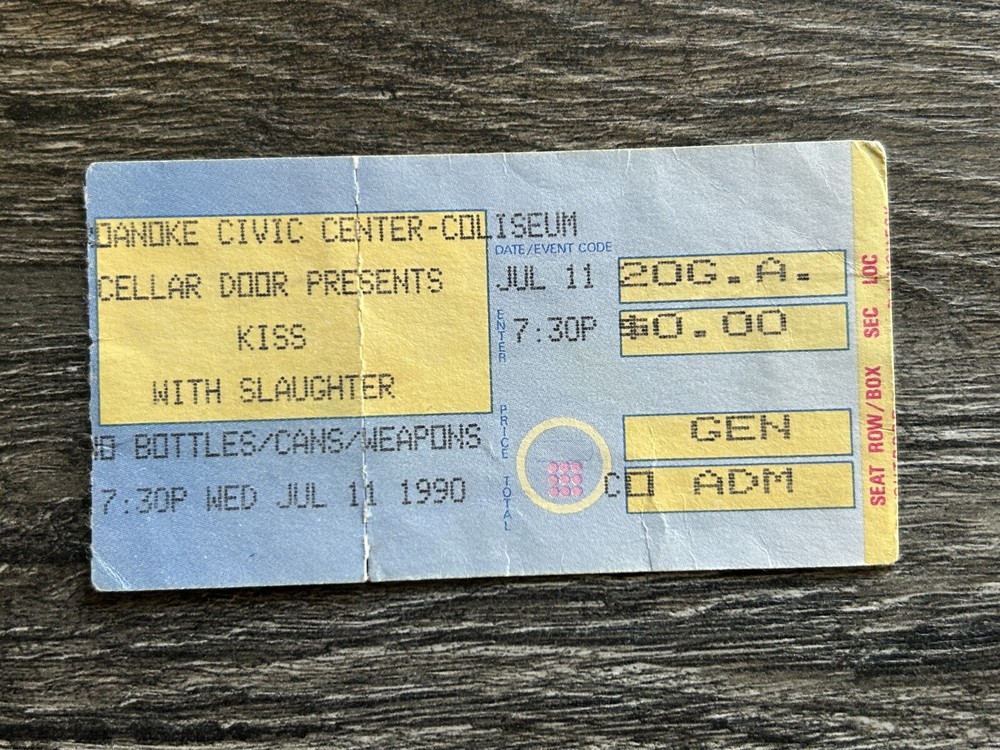 KISS TICKET STUB Roanoke Virginia Hot In The Shade Concert Tour Vintage Kiss B