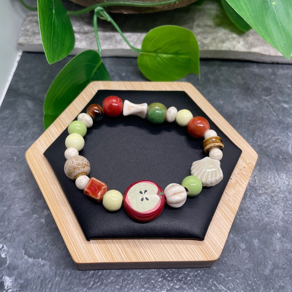 Handmade Ceramic Bead Beaded Stackable 7” Plus Stretch Bracelet New B434