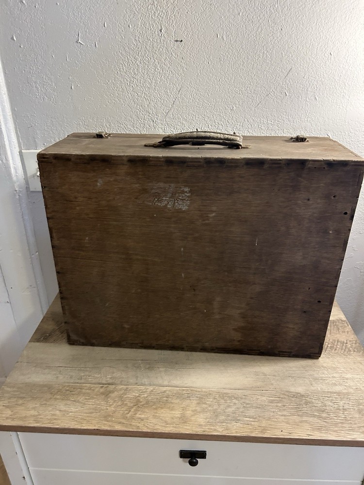 Antique Primitive Folding Wood Tool Work Box w 1 Drawers