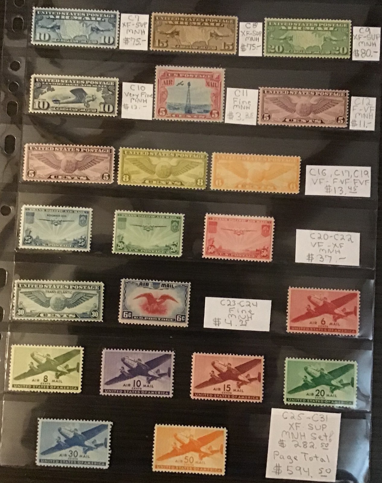 U.S. Stamps, Airmail Collection, MNH Cat. Val. $594.50
