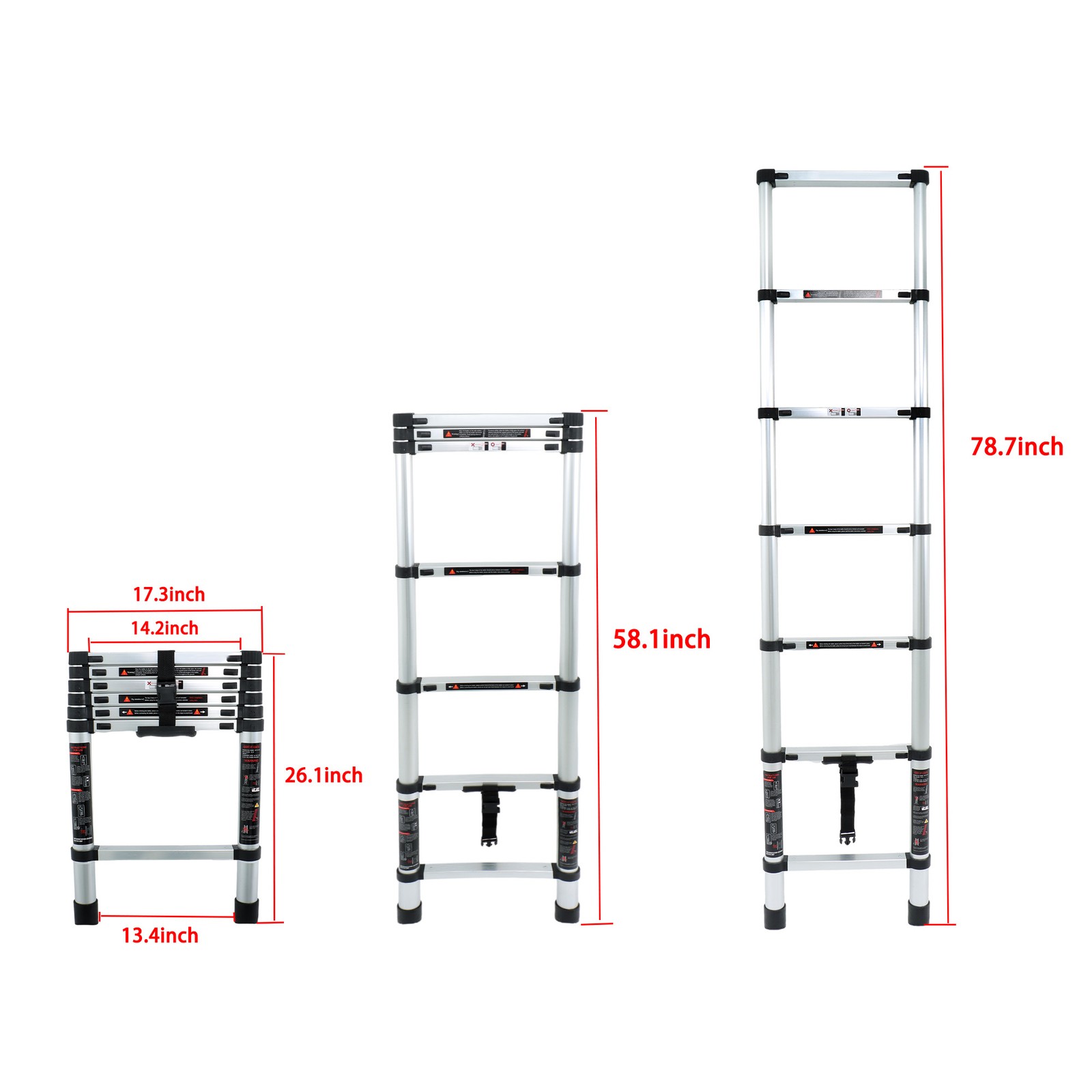 6.6 / 8.5FT Aluminum Telescopic Ladders For Outdoor Indoor Use Extension Ladder