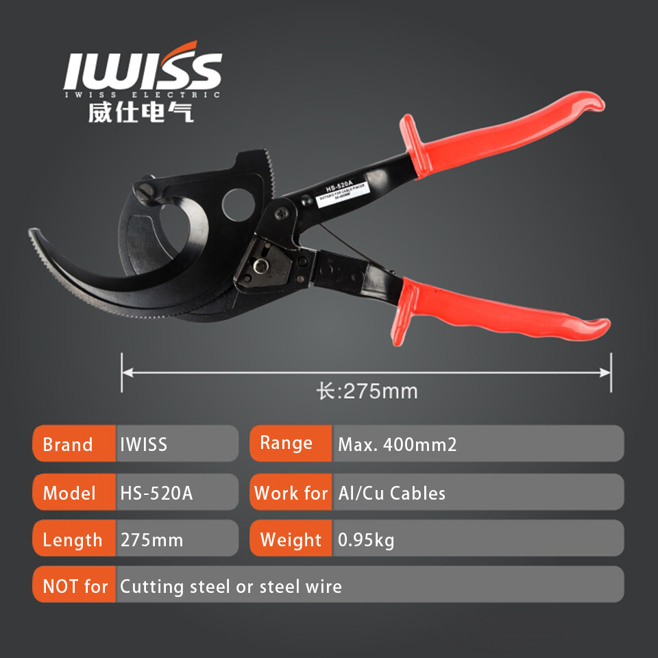 IWISS HS-520A Ratchet Cable Cutter Tools Cutting Range Max. 400mm2