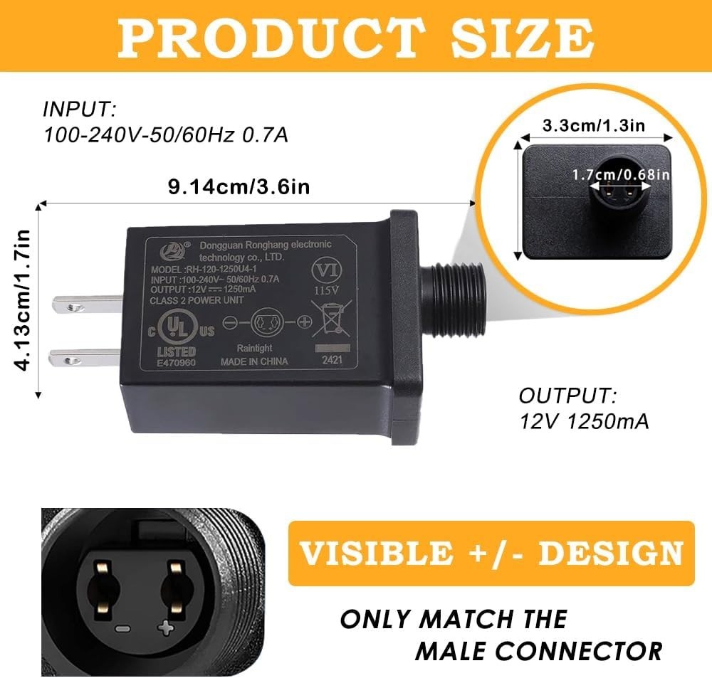 [2Pack] Replacement Yard Inflatable Adapter 12V 1.25A, Transformer US Plug...
