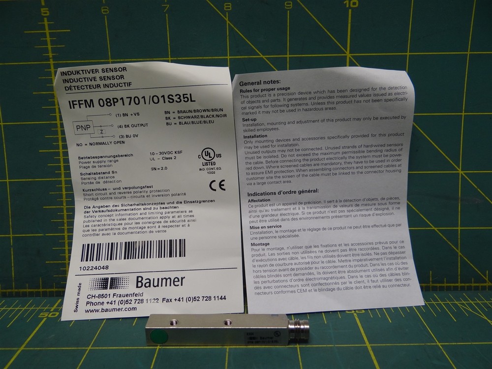 Baumer IFFM 08P1701/O1S35L Inductive Proximity Switch M8 Connector Rectangular