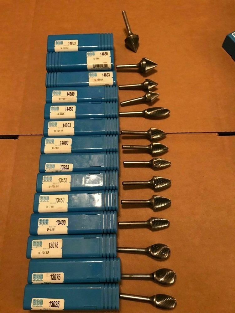 1x NEW SGS Solid Carbide Bur - Tree Shape - SG-6 D/C - 1/4" Shank - 13953