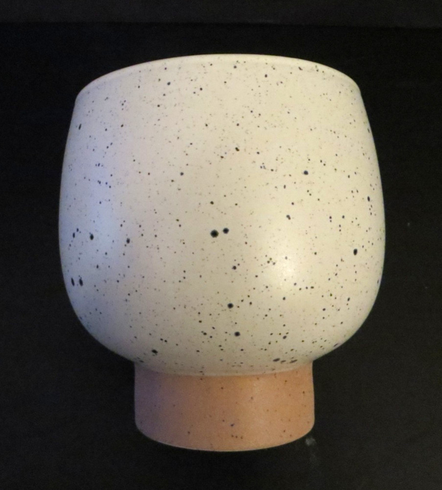 Modern footed vase egg shape beige speckle peach