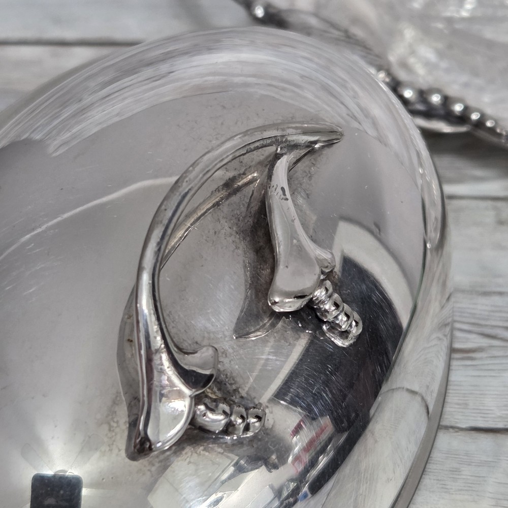 Vintage Silverplate Figural Covered Serving Dish Butter Condiments Glass Insert