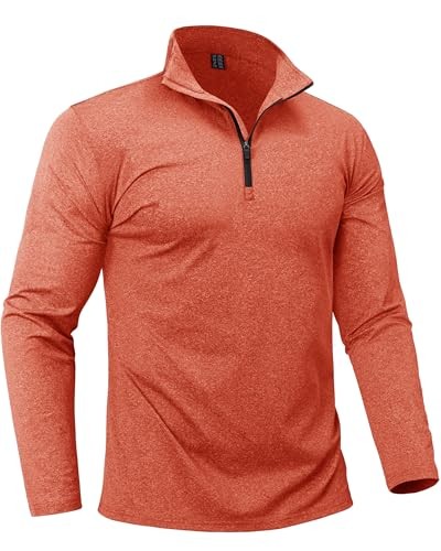Men's Quarter Zip Pullover Premium Fleece Lined Heather Large Light Orange