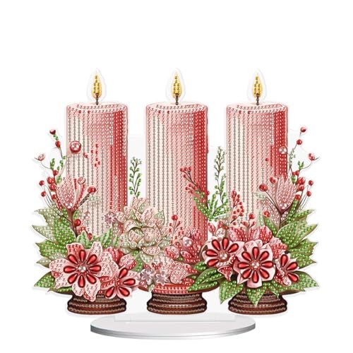 5D DIY Diamond Painting Tabletop Ornament Kits Christmas Diamond Pink Candle