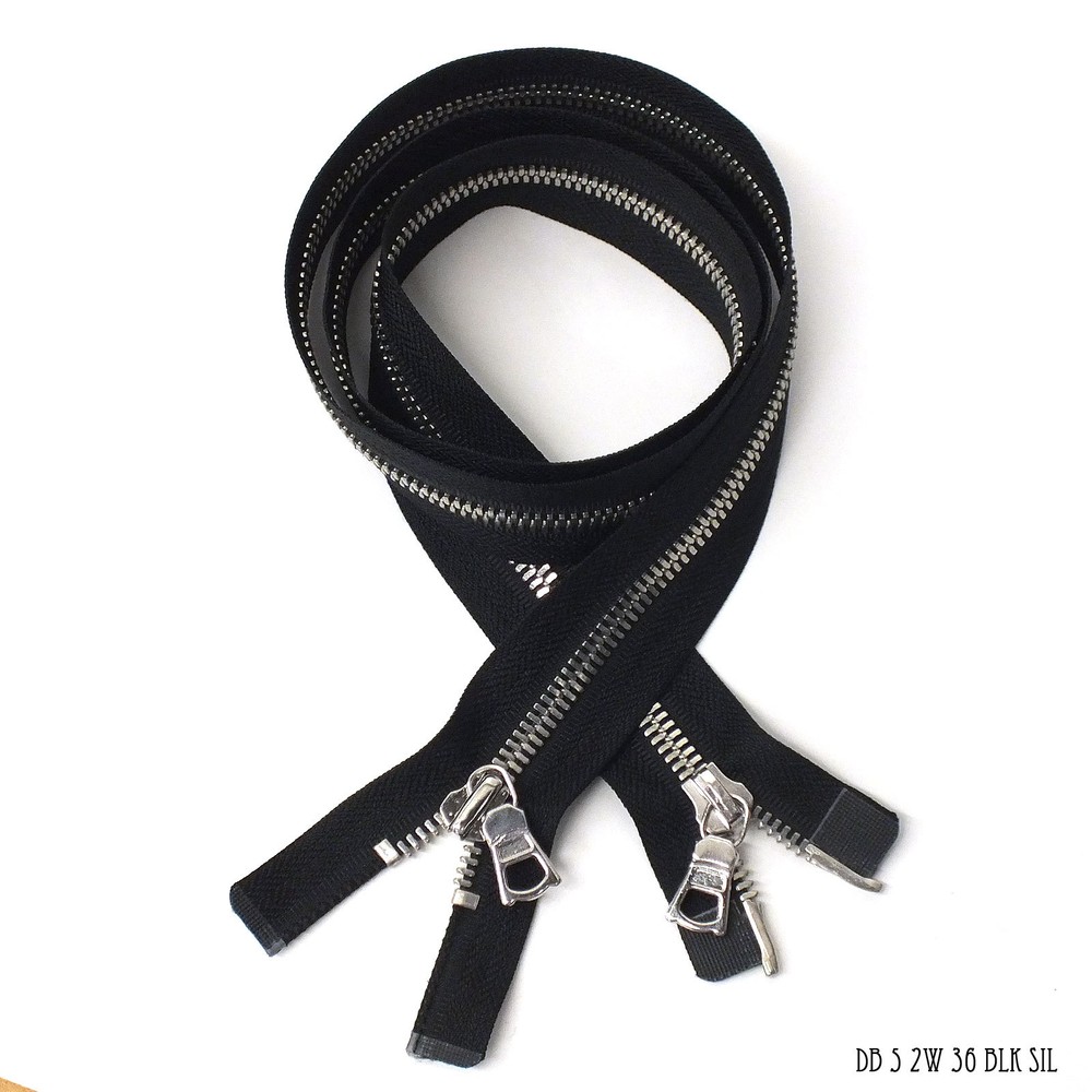 Premium Quality db Zipper 2 Way Separating End, Black, Silver, Size 5, 36"