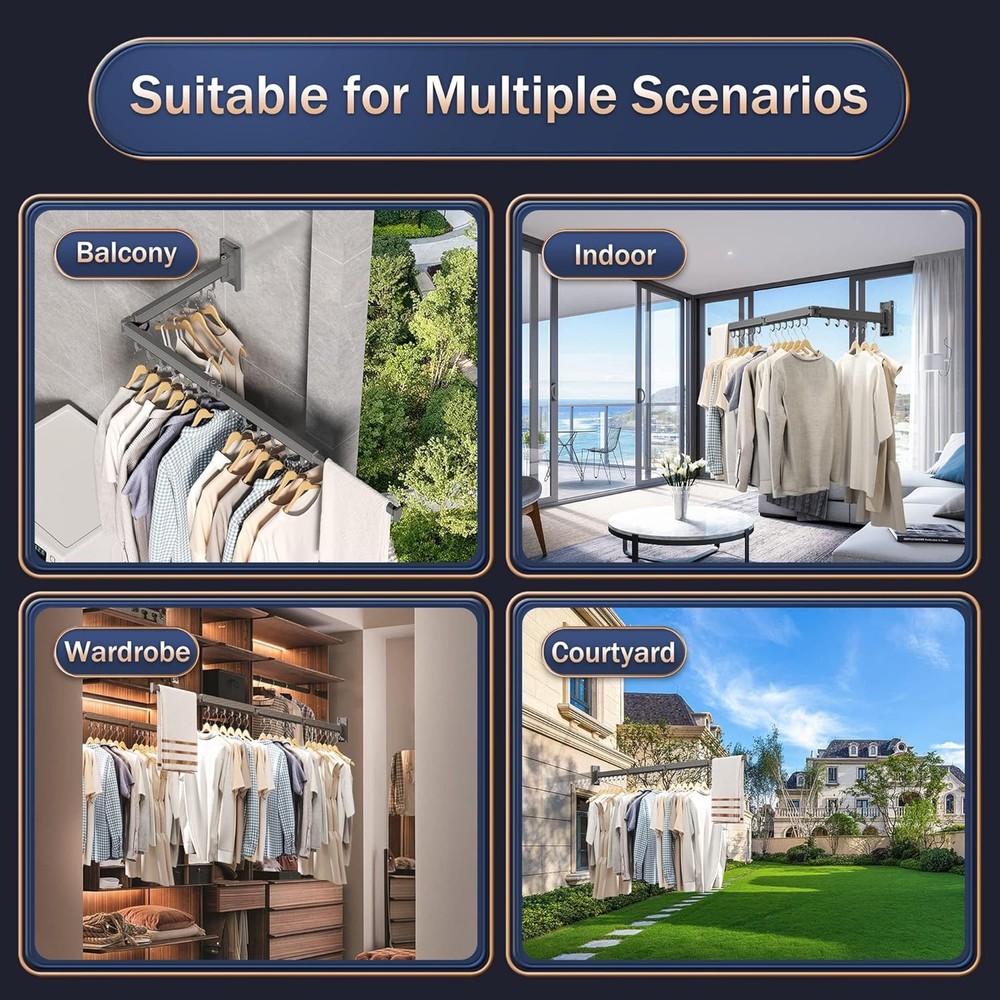 Wall-mounted drying rack, foldable and retractable, for hanging clothes