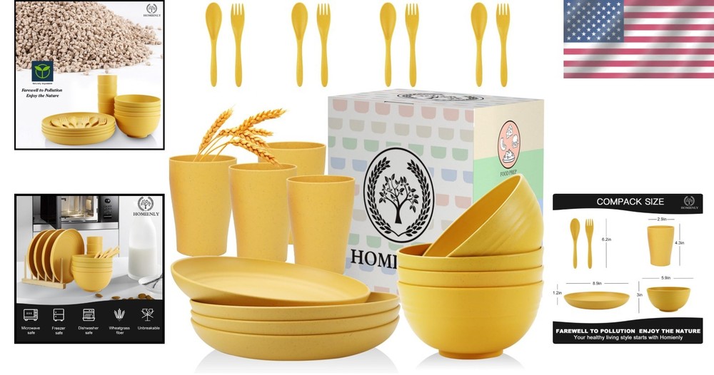 Wheat Straw Dinnerware Sets, 20pcs Unbreakable Microwave Dishwasher Safe Tablewa
