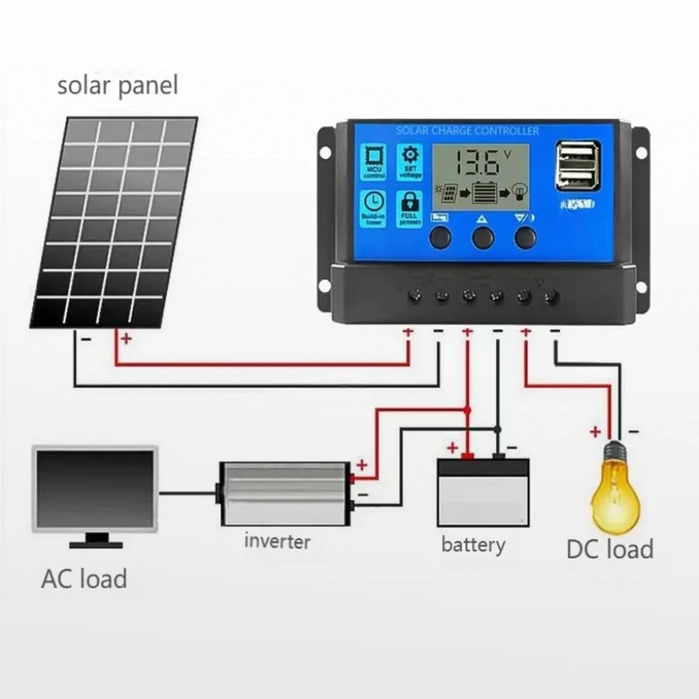 12V 24V 10A 30A PWM Solar Charge Controller - Adjustable LCD Display Timer