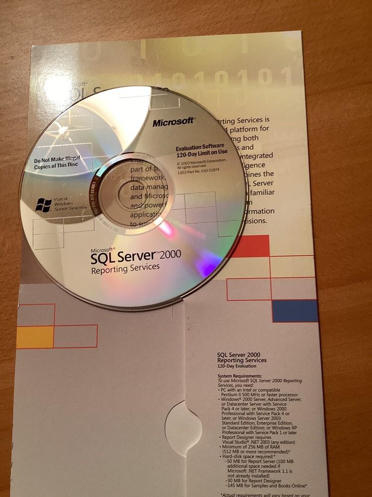 AUTHENTIC NEW Microsoft SQL Server 2000 Reporting Services CD. Still Useful.