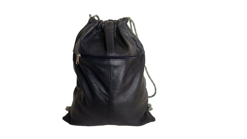Blue Leather Drawstring Sackpack Bag, String Sack Backpack Handbag, Cory