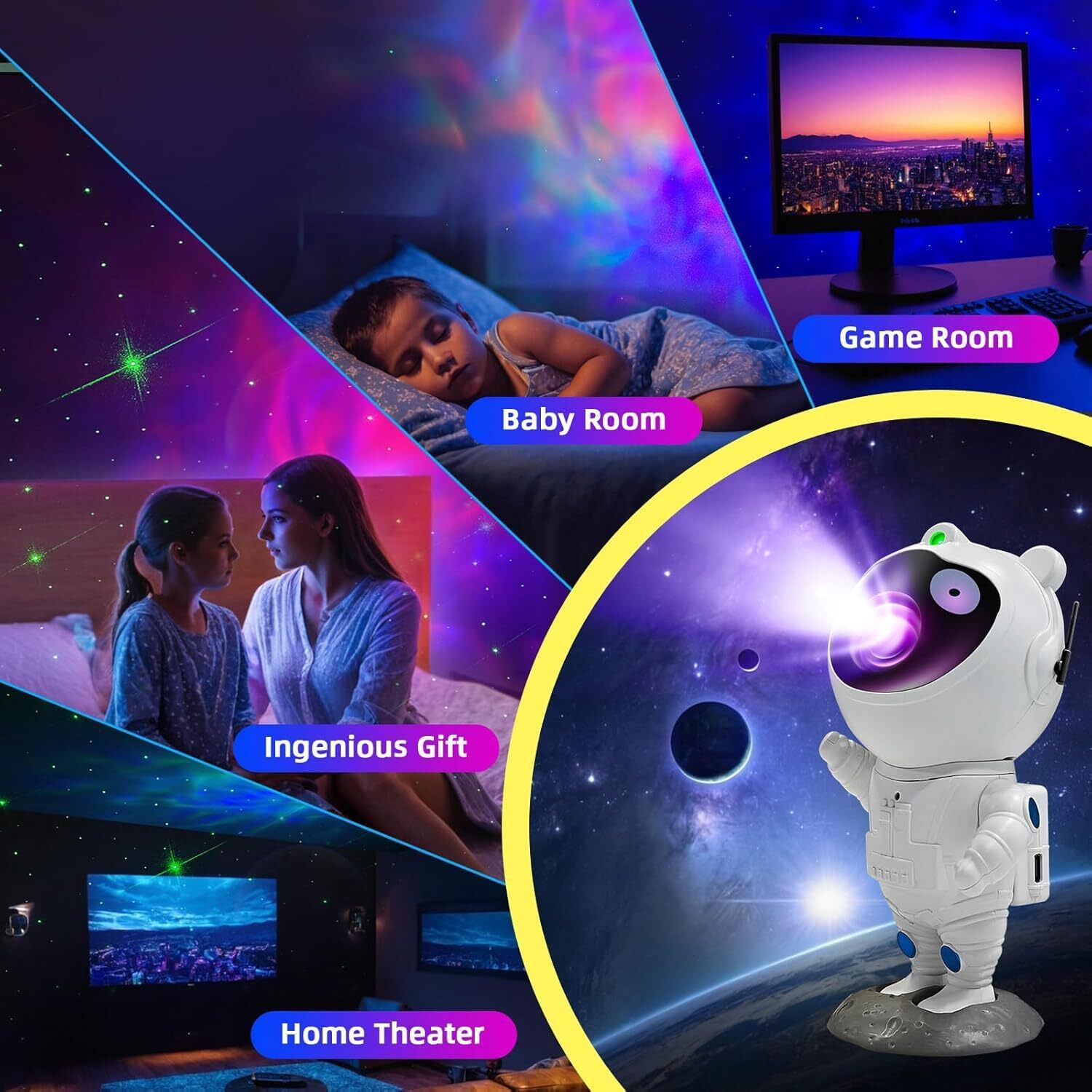 LED Galaxy Projector Night Light Astronaut Nebula Ceiling Lamp for Kid's Bedroom