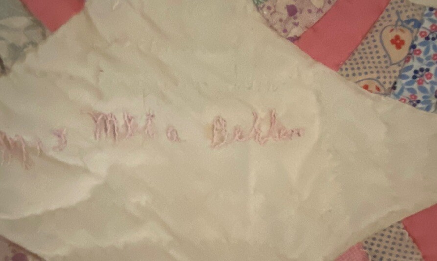 QUILT-‘SIGNED’ HANDMADE Wedding Ring Pattern 78” X 56” PATCHWORK *ANTIQUE*