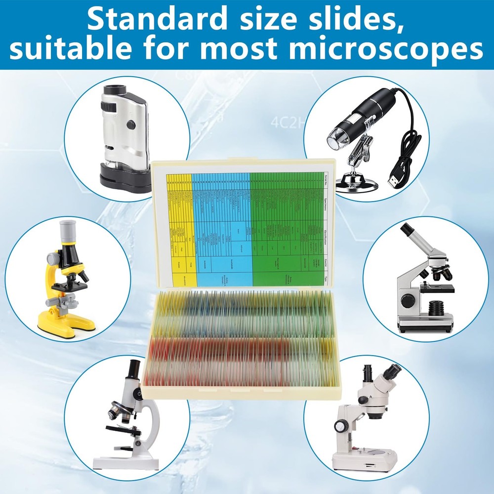 120 Microscope Slides with Specimens Set, Lab-Prepared Microscope Slides for ...