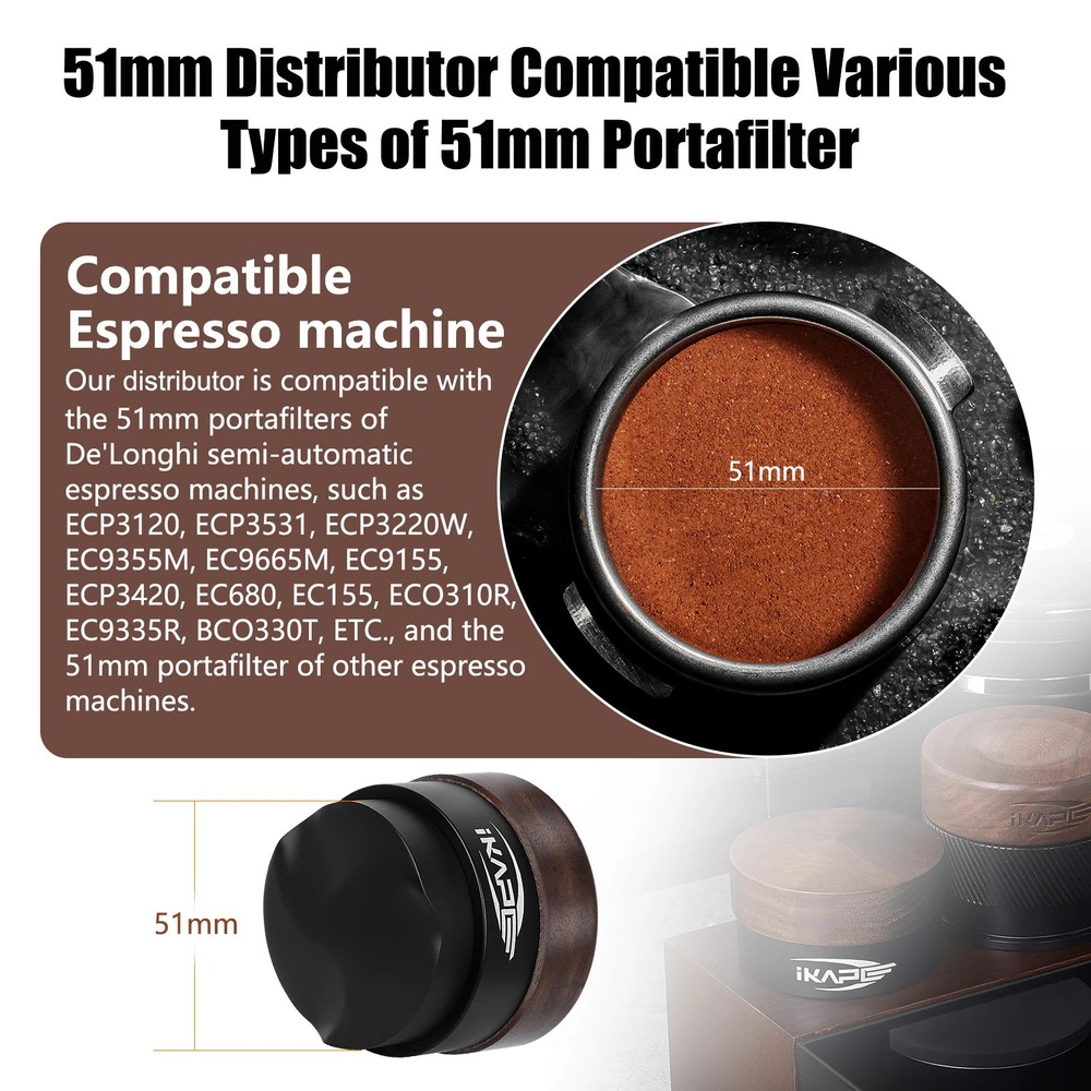 Wooden Gravity Distributor, Coffee Distributor with Titanium PVD Coating Base