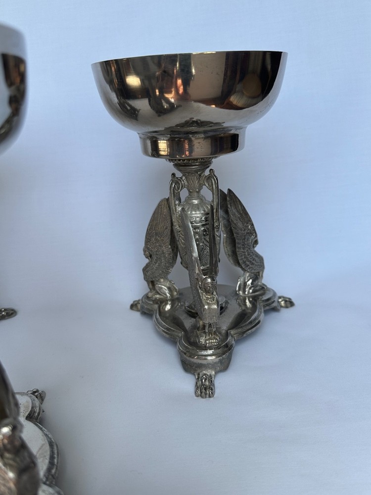 Vintage Neoclassical Silverplate - Mythical Sphinx Figural Support Bowls