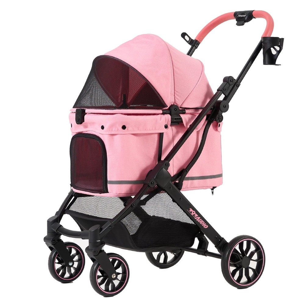 Foldable Dog Stroller for Small Medium Pets, 4-Wheel Shock Absorption, Adjustabl