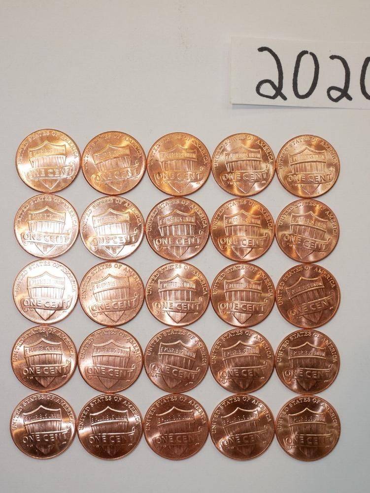 2020-D BU CENT ROLL SOLID DATE = 50 LINCOLN SHIELD PENNIES (8+ ITEMS SHIP FREE)