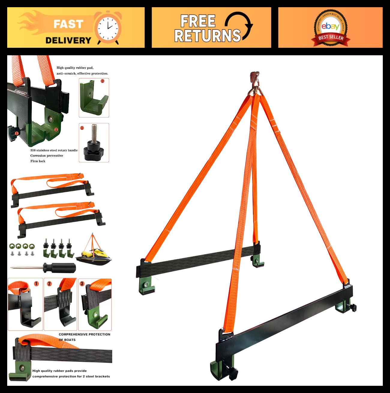 2800lbs Watercraft Lift Sling - Polyester Lifting Straps for PWC & Jet Ski 43