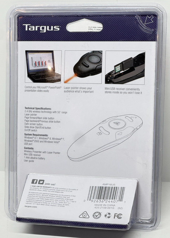 Targus Wireless USB Presenter with Laser Pointer - AMP16US