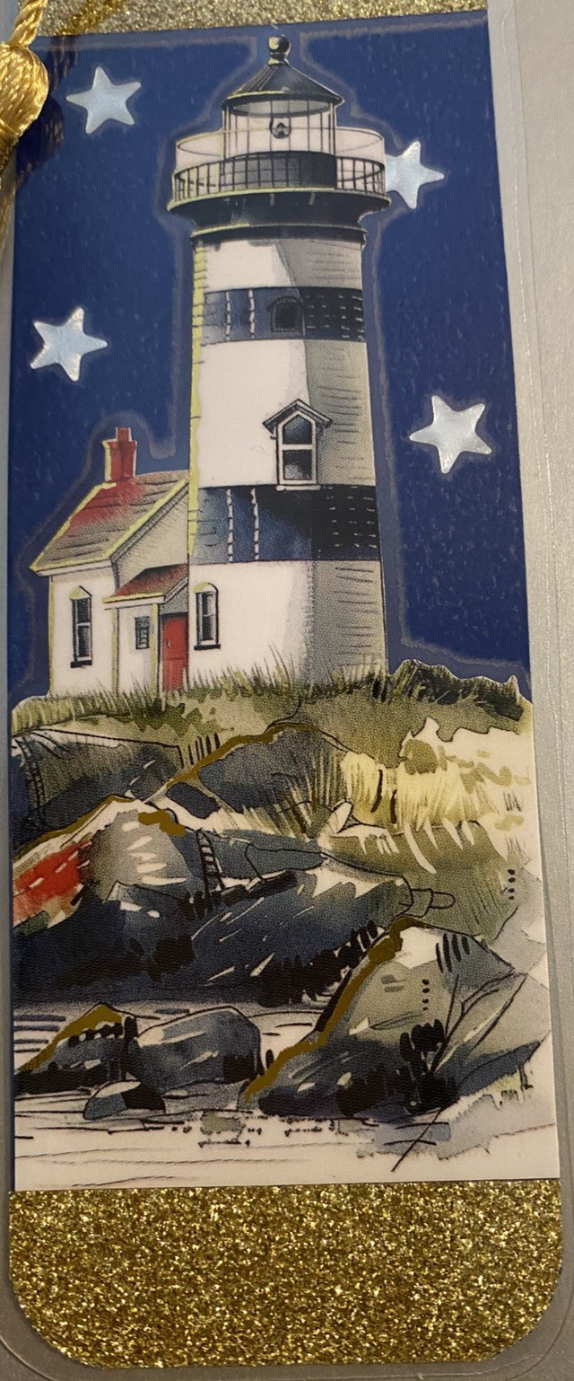Lighthouse and Star Bookmark with Tassel - Laminated with Glitter Borders 6x2"