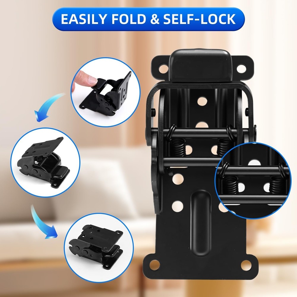 4 Pack Folding Brackets, Self-Lock Hinge with Screws for Folding Table Legs,