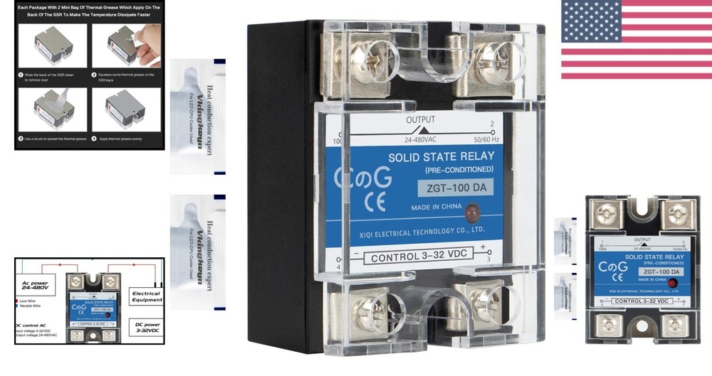 CG SSR-100DA Solid State Relay 3-32VDC to 24-480VAC, 100A - Automatic Switch