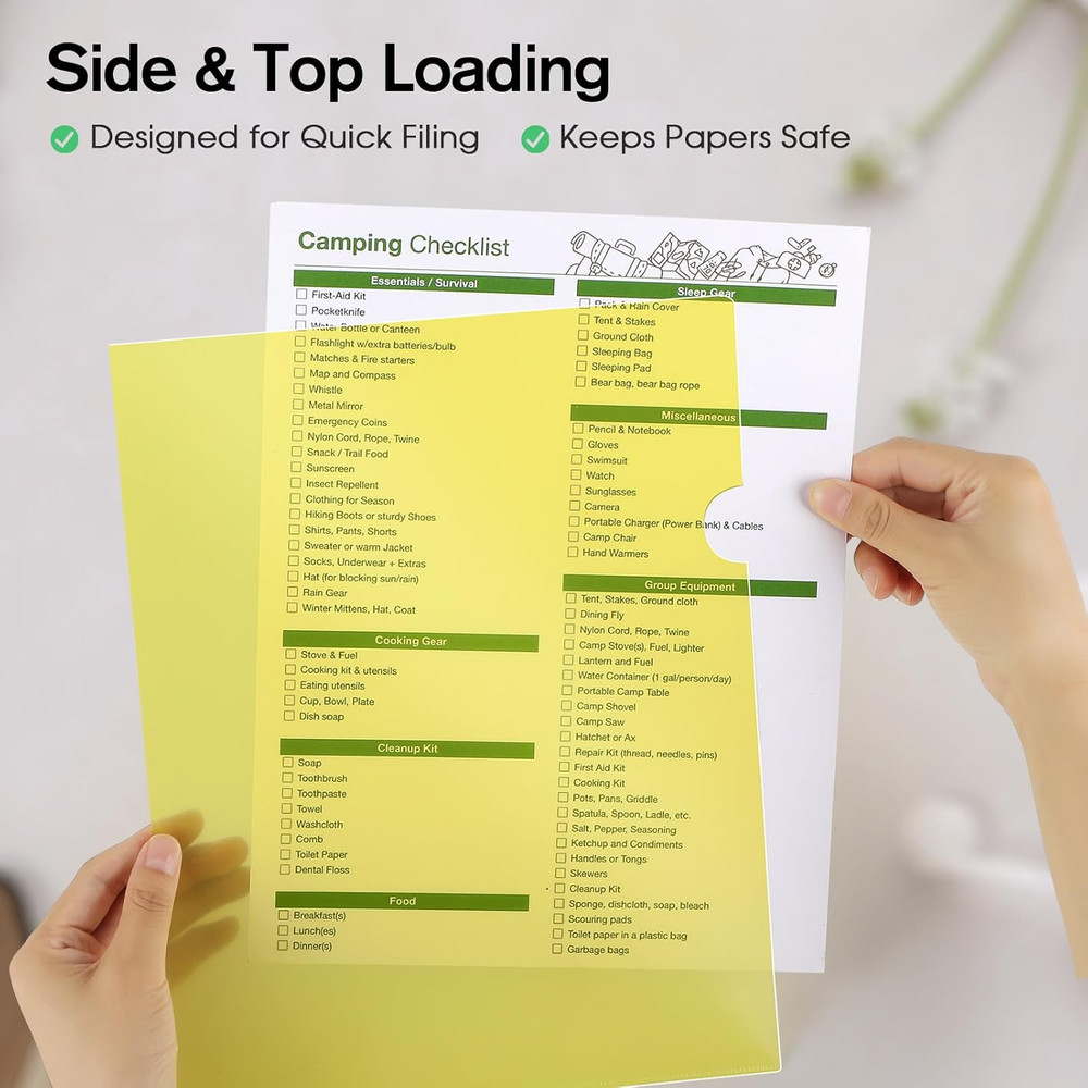 Clear Plastic Folders Sleeves 12 Pack, 6 Assorted Colors, Documents Project Pock