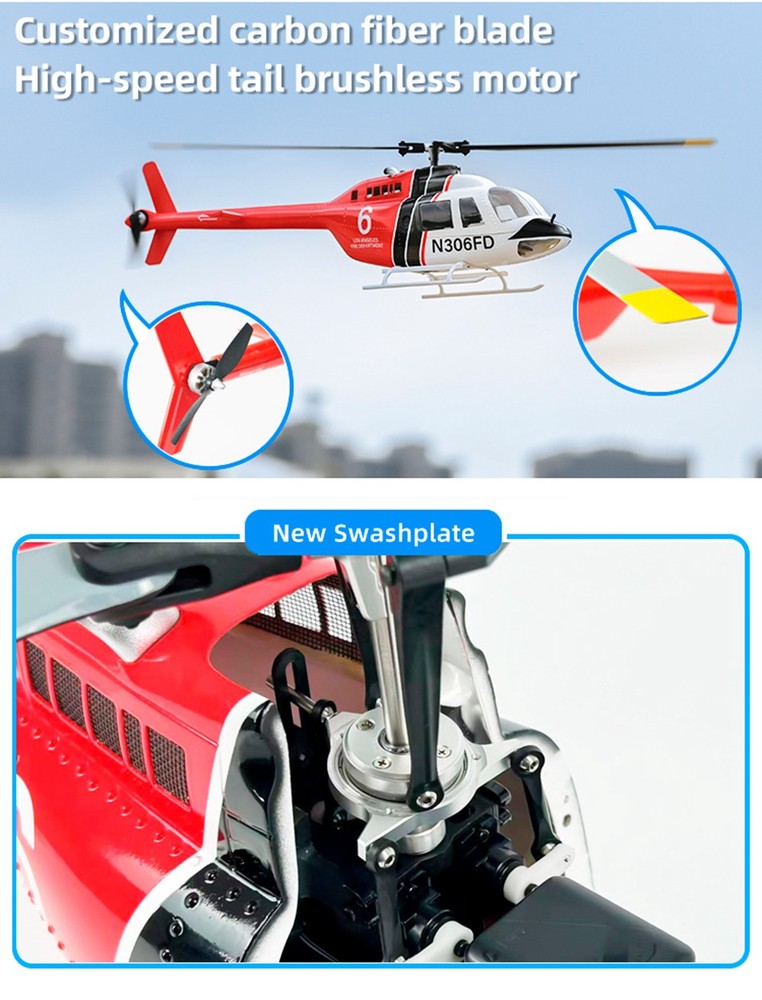 FLY WING Bell 206 V3 6CH 3D GPS Auto-Return Hovering RC RTF Helicopters US Plug