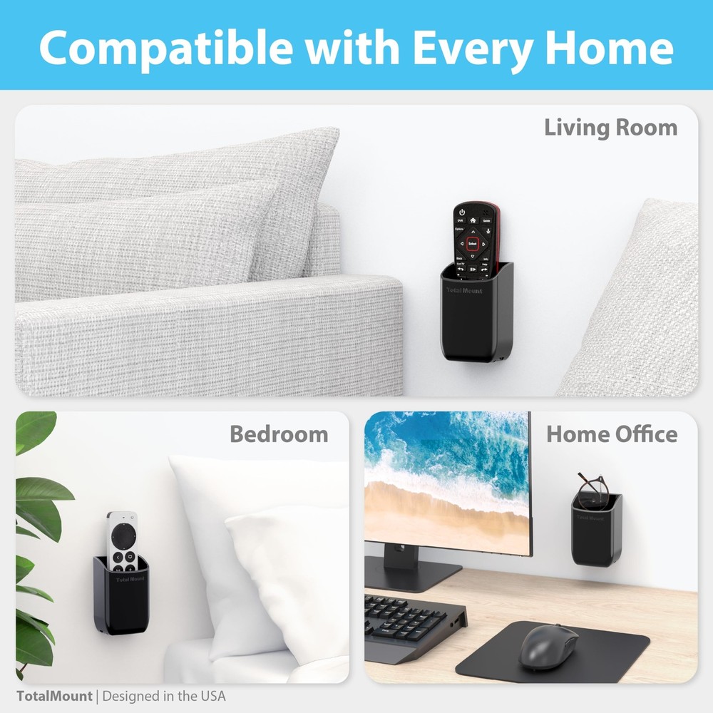 TotalMount Hole-Free Remote Control Holder – Eliminates Need to Drill Hole