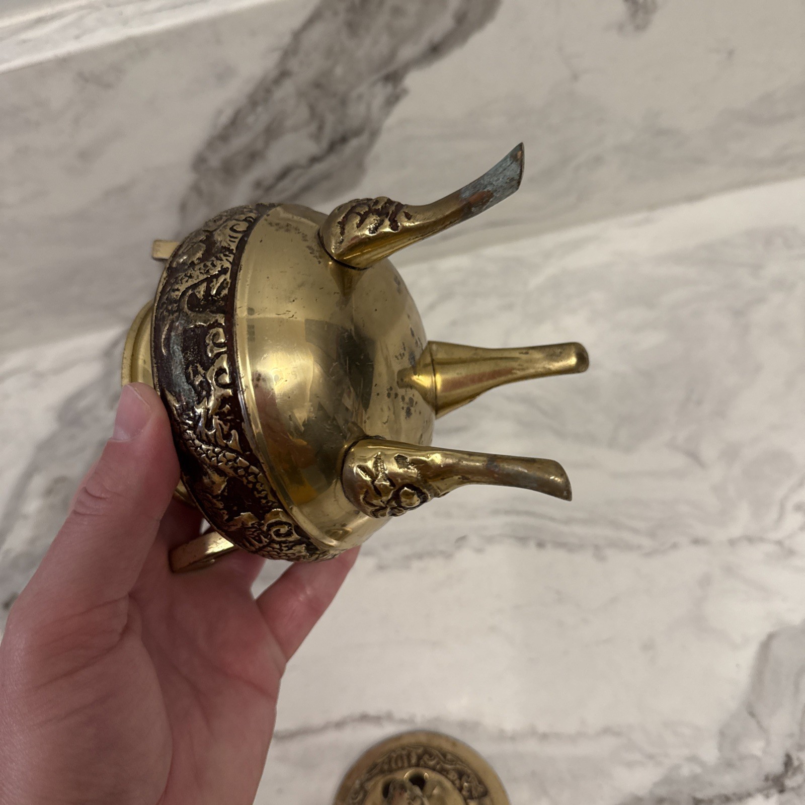 Old Chinese Metal Censer Foo Dog Dragon Motif Estate Find