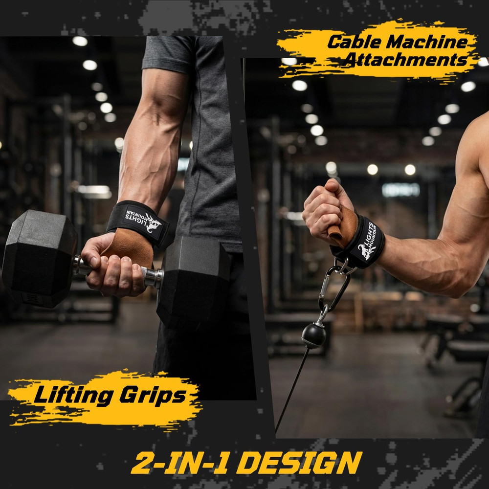 Leather Weight Lifting Straps with D Rings and Adjustable Wrist Support