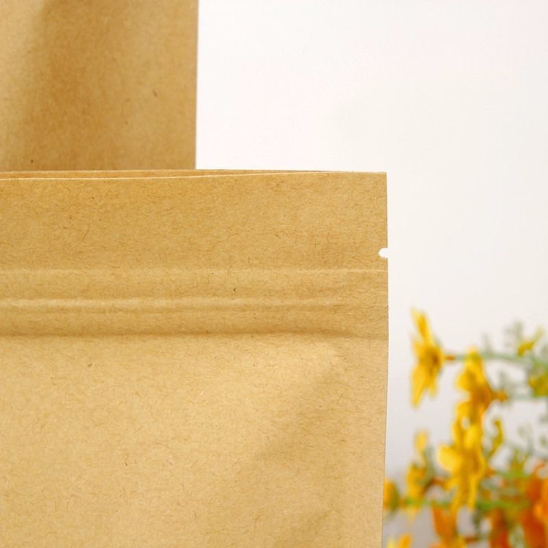 Kraft Paper Stand Up Pouch With Clear Window Sealable for Zip Food Pack Lock Bag