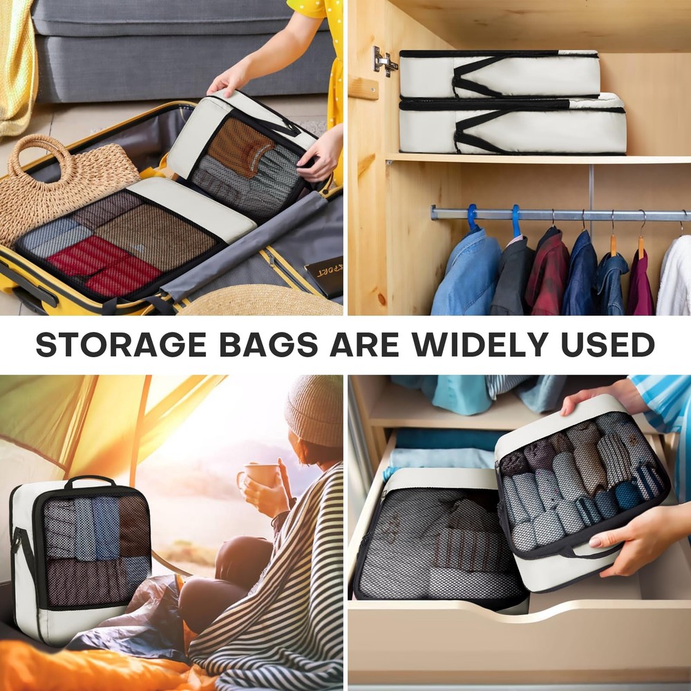 4 PCS Set Compression Packing Cubes for Travel, Lightweight 4 Set, Beige