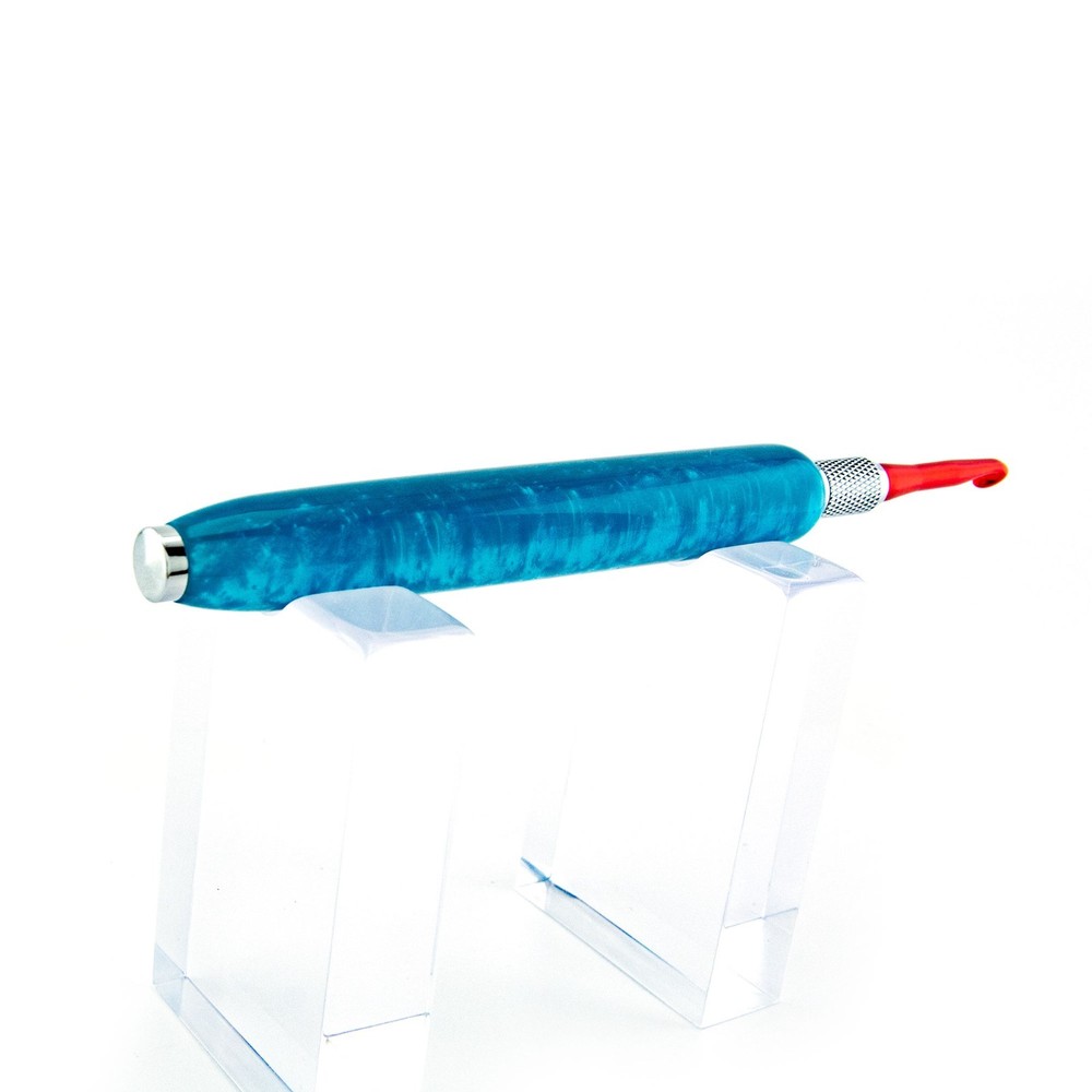 Crochet Set Interchangeable Hooks Artisan Crafted Blue Ergonomic Long Handle