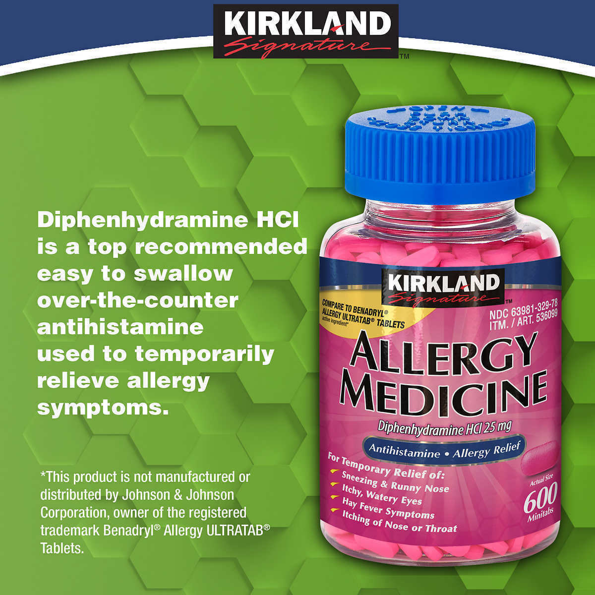 Kirkland Signature Allergy Relief Med's 600 ct 25mg Compare 2 Benadryl Exp-08/27