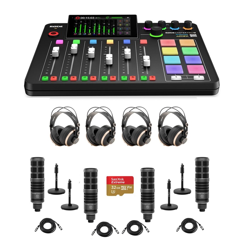 Rode RODECaster Pro II Integrated Audio Production Studio Console Bundle with 4x