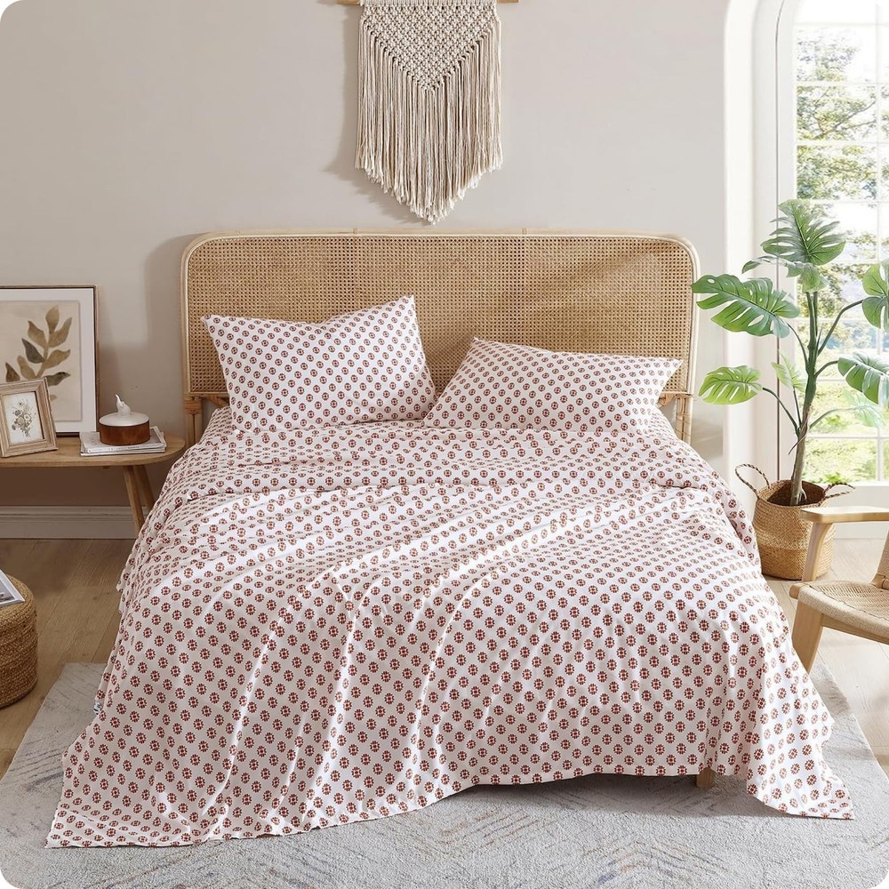 Indigo Ink - King Size Sheet Set, 4-Piece Boho Medallion Patterned Bedding, S...