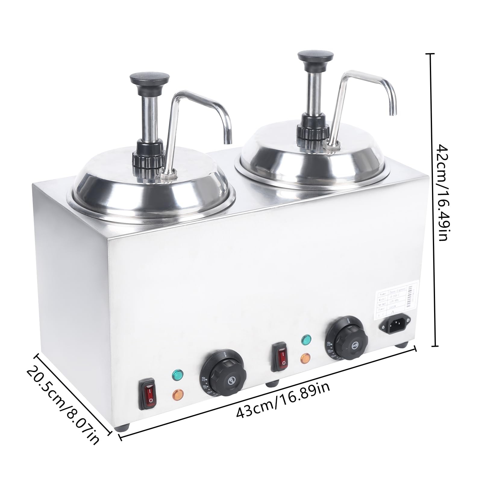 5.28QT Double Cheese Warmer Dispenser, 1600W Nacho Cheese Electric Warmer Sauce